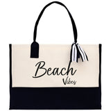 Beach Vibes Canvas Tote Bag Birthday Gift for Her Weekender Tote Bag Beach Tote Bag Large Beach Tote Bag - Aaria Tees Aaria Tees