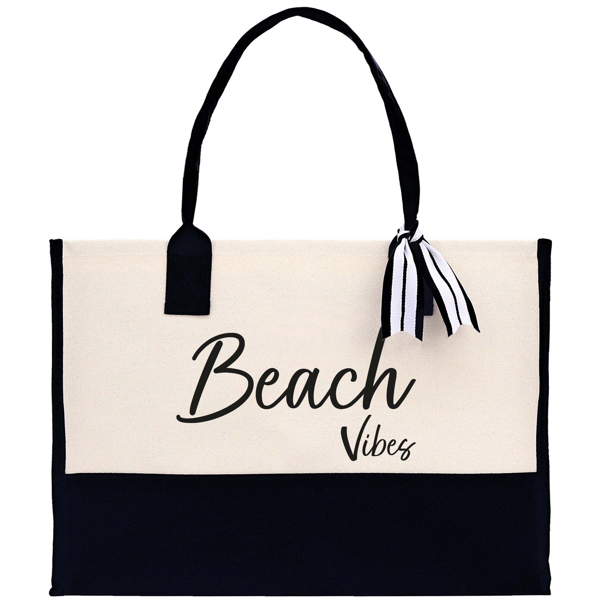 Beach Vibes Canvas Tote Bag Birthday Gift for Her Weekender Tote Bag Beach Tote Bag Large Beach Tote Bag - Aaria Tees Aaria Tees