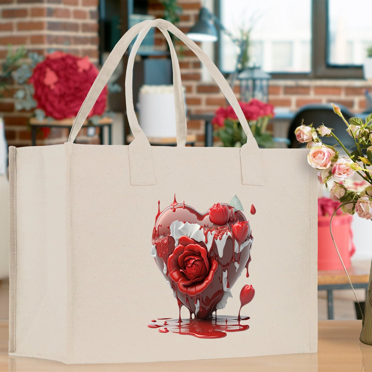 Heart Canvas Tote Bag Happy Valentines Day Gift for Her Love Tote Bag Lovers Gift Mother Day Gift Cute Valentines Gift - Aaria Tees