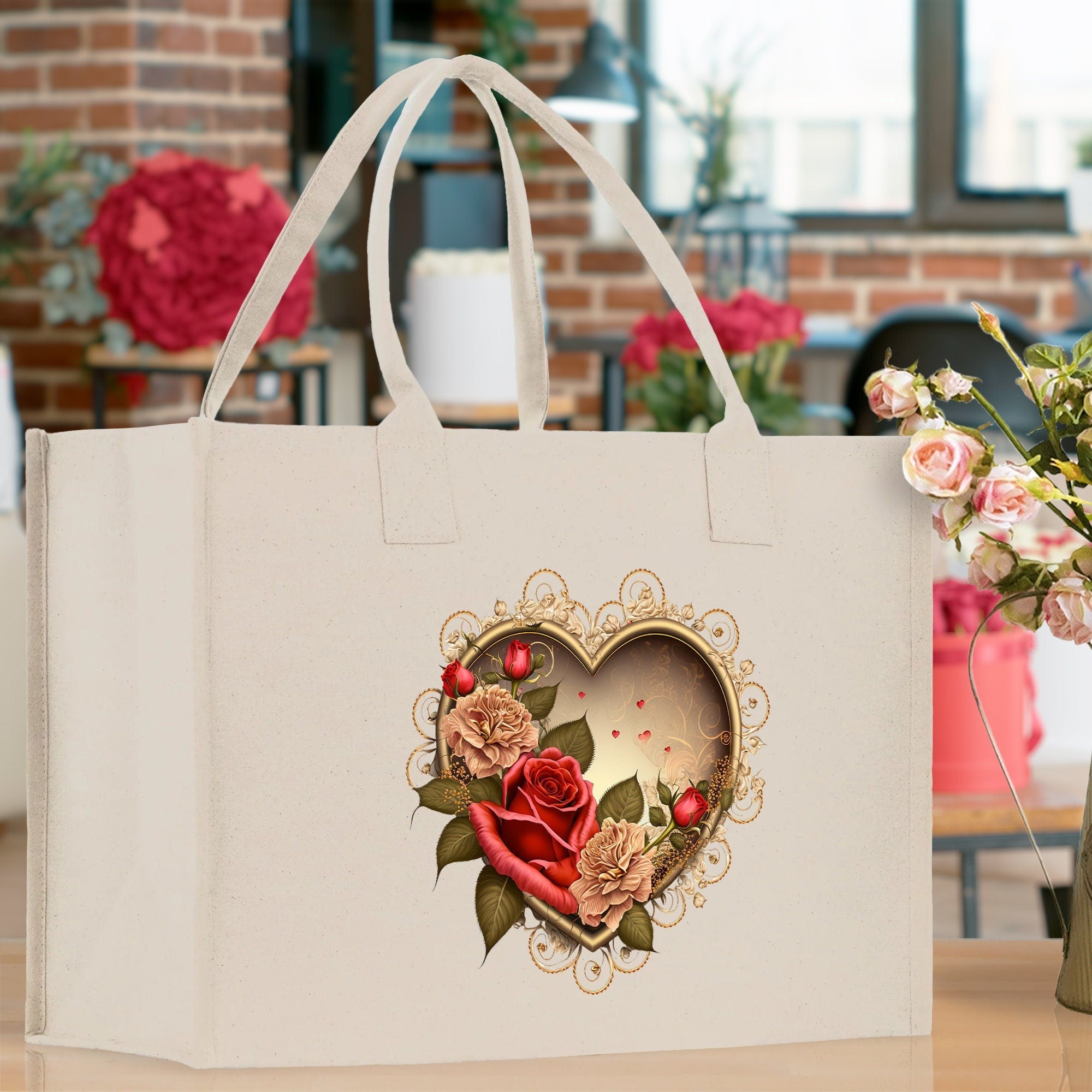 Heart Canvas Tote Bag Happy Valentines Day Gift for Her Love Tote Bag Lovers Gift Mother Day Gift Cute Valentines Gift - Aaria Tees Aaria Tees