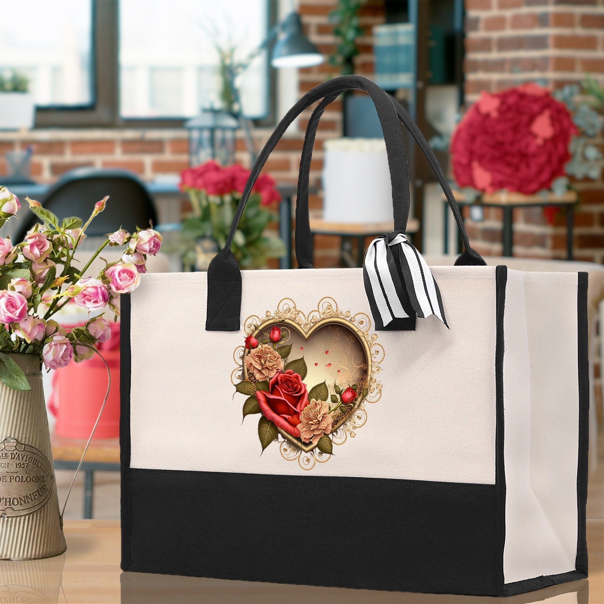 Heart Canvas Tote Bag Happy Valentines Day Gift for Her Love Tote Bag Lovers Gift Mother Day Gift Cute Valentines Gift - Aaria Tees Aaria Tees