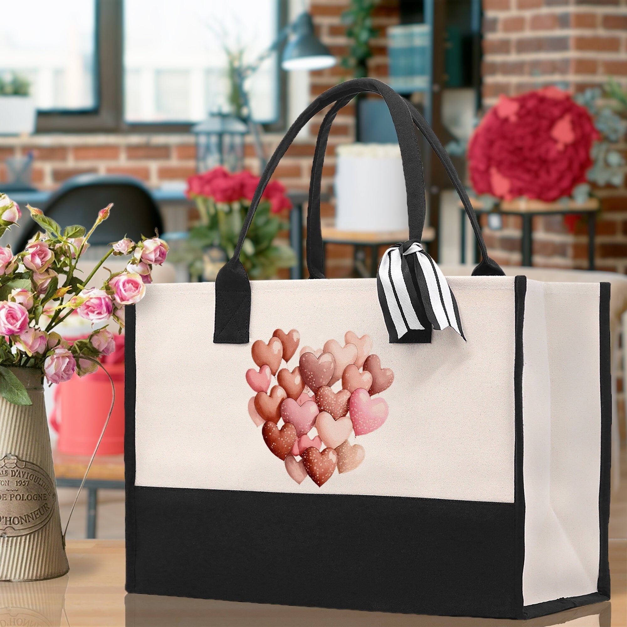 Heart Canvas Tote Bag Happy Valentines Day Gift for Her Love Tote Bag Lovers Gift Mother Day Gift Cute Valentines Gift - Aaria Tees Aaria Tees