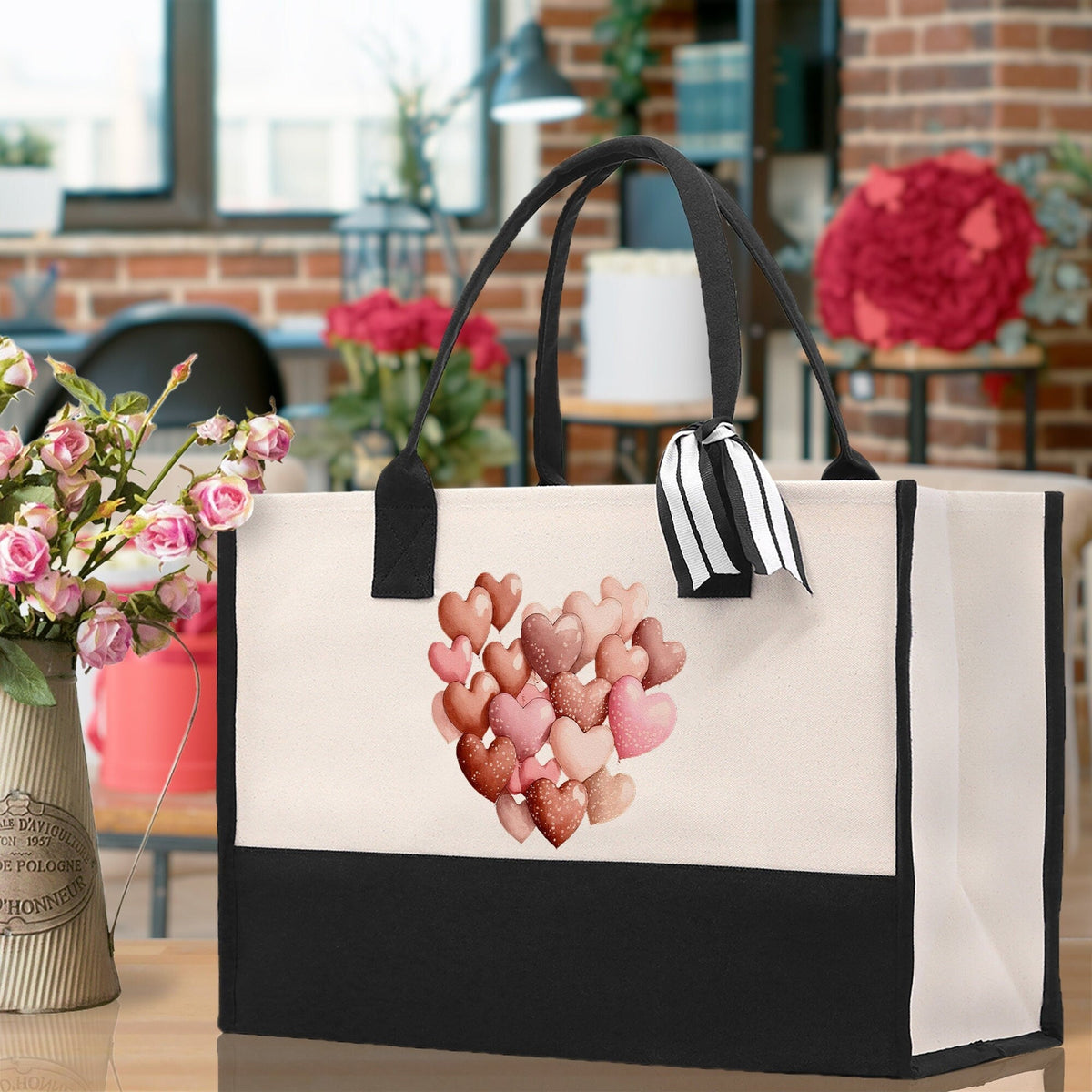 Heart Canvas Tote Bag Happy Valentines Day Gift for Her Love Tote Bag Lovers Gift Mother Day Gift Cute Valentines Gift - Aaria Tees