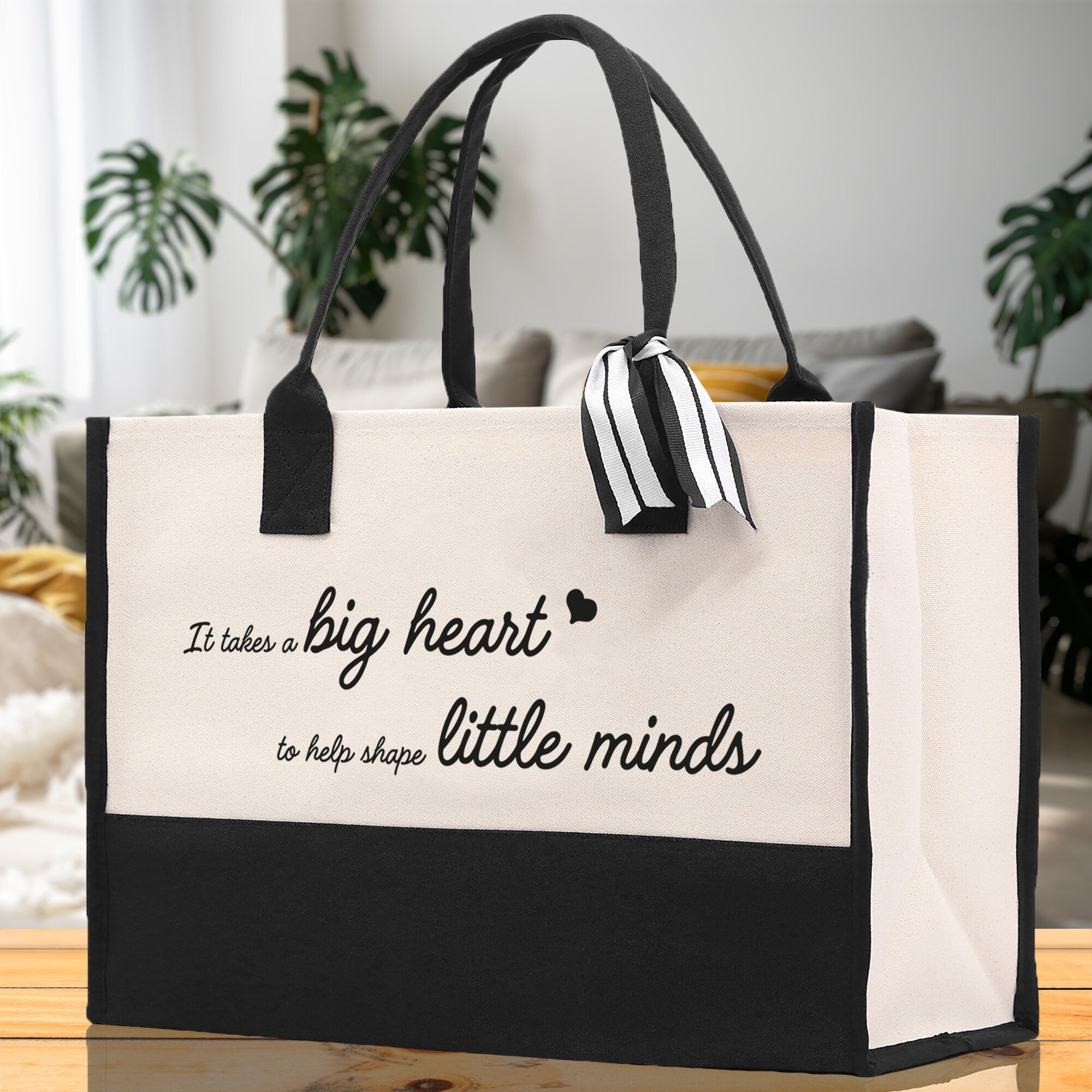 It Takes a Big Heart to Help Shape Little Minds Canvas Tote Bag Birthday Gift for Her Weekender Tote Bag Beach Tote Bag Large Beach Tote Bag - Aaria Tees Aaria Tees