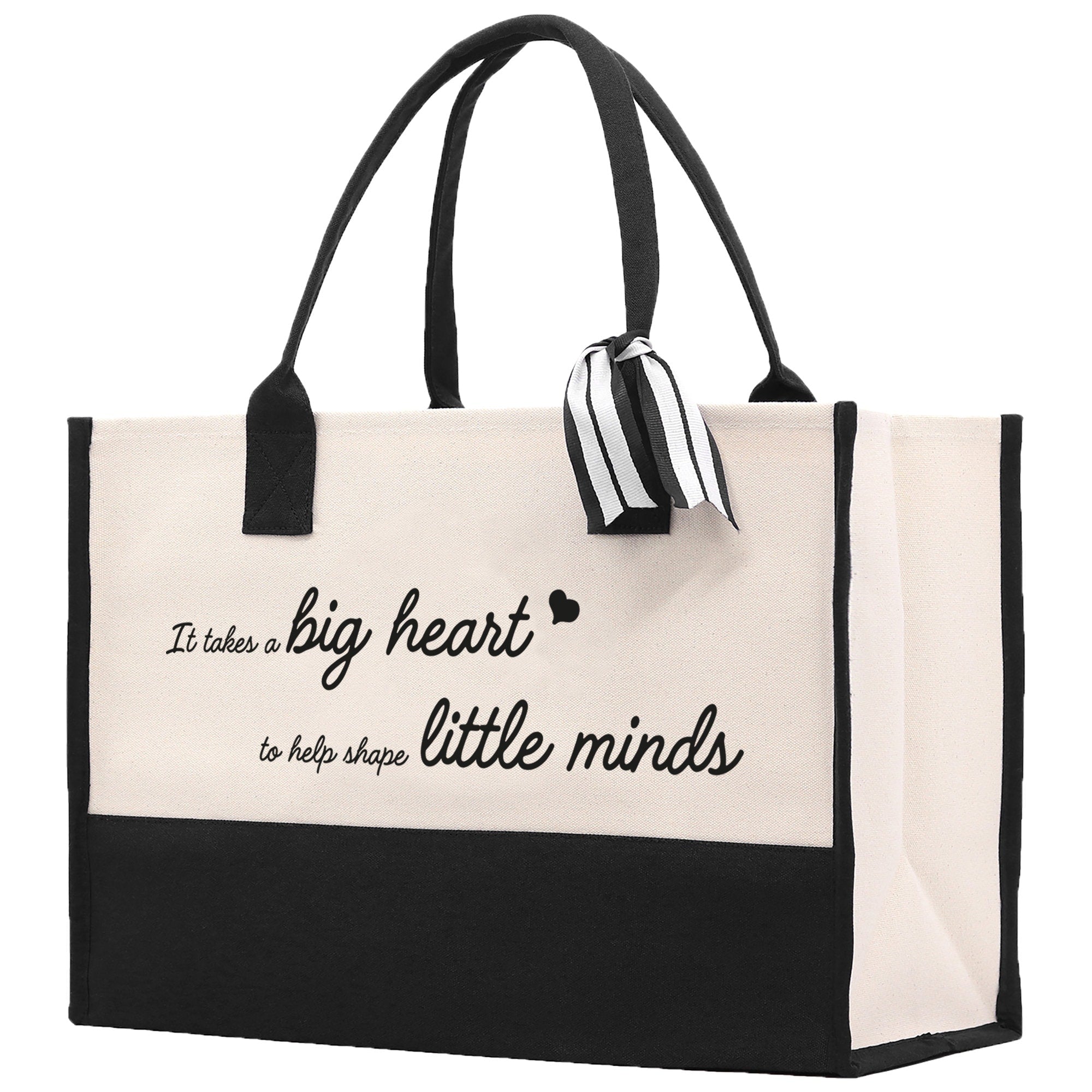 It Takes a Big Heart to Help Shape Little Minds Canvas Tote Bag Birthday Gift for Her Weekender Tote Bag Beach Tote Bag Large Beach Tote Bag - Aaria Tees Aaria Tees