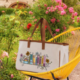 Floral Book Tote Bag Graduation Gift Library Tote School Bag Book worm Bookish Tote Wildflower Book Lover Gift Reader Bloom Canvas Tote - Aaria Tees Aaria Tees