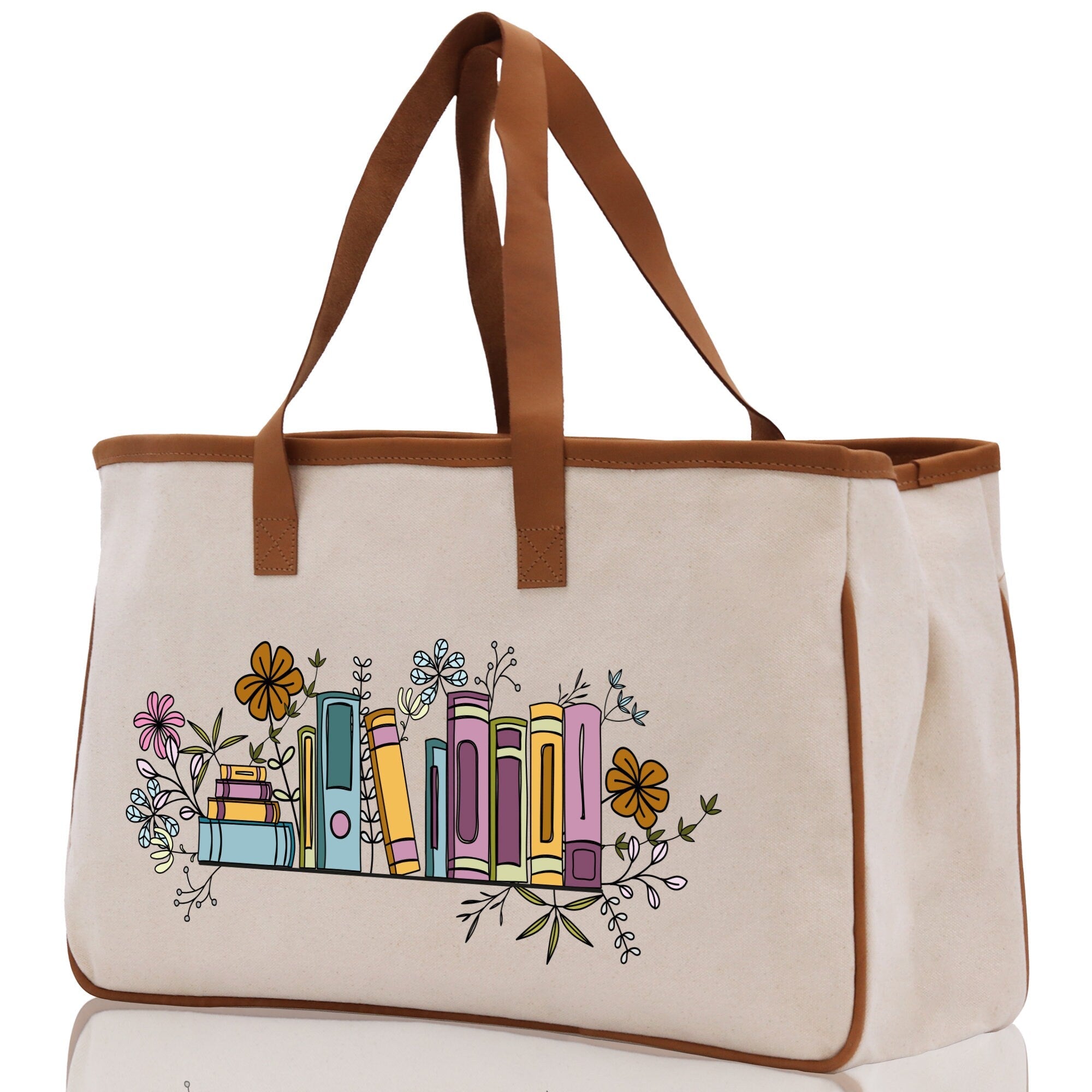 Floral Book Tote Bag Graduation Gift Library Tote School Bag Book worm Bookish Tote Wildflower Book Lover Gift Reader Bloom Canvas Tote - Aaria Tees Aaria Tees