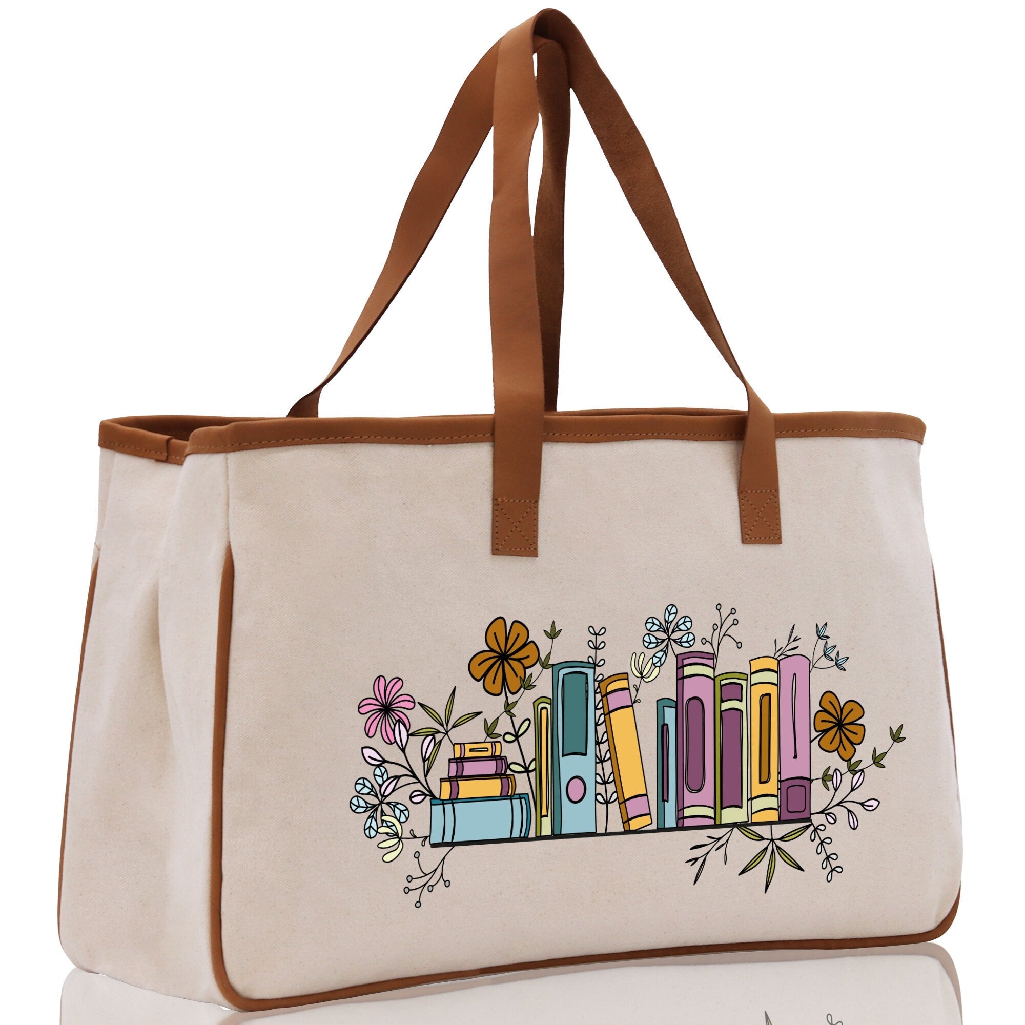Floral Book Tote Bag Graduation Gift Library Tote School Bag Book worm Bookish Tote Wildflower Book Lover Gift Reader Bloom Canvas Tote - Aaria Tees Aaria Tees