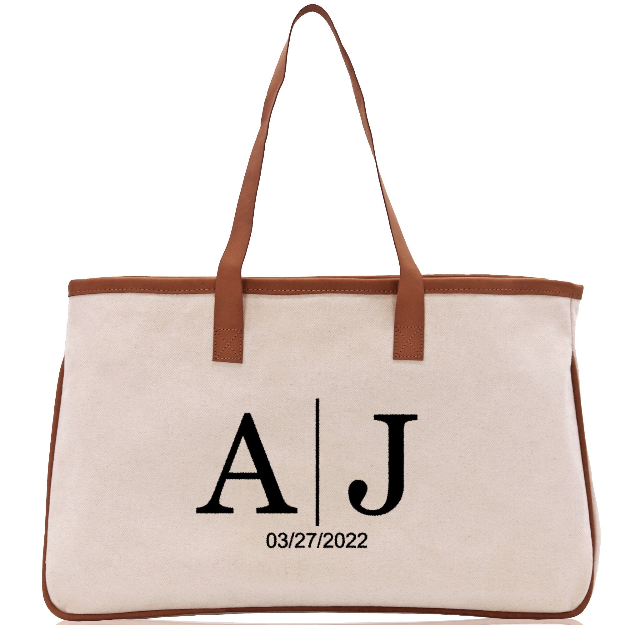 Initials and Date Customized Embroidered Tote Bag 100% Cotton Canvas and Chic Personalized Tote Bag for Bridesmaid Anniversary Wedding Day - Aaria Tees Aaria Tees