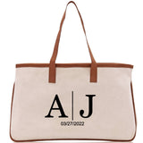 Initials and Date Customized Embroidered Tote Bag 100% Cotton Canvas and Chic Personalized Tote Bag for Bridesmaid Anniversary Wedding Day - Aaria Tees Aaria Tees