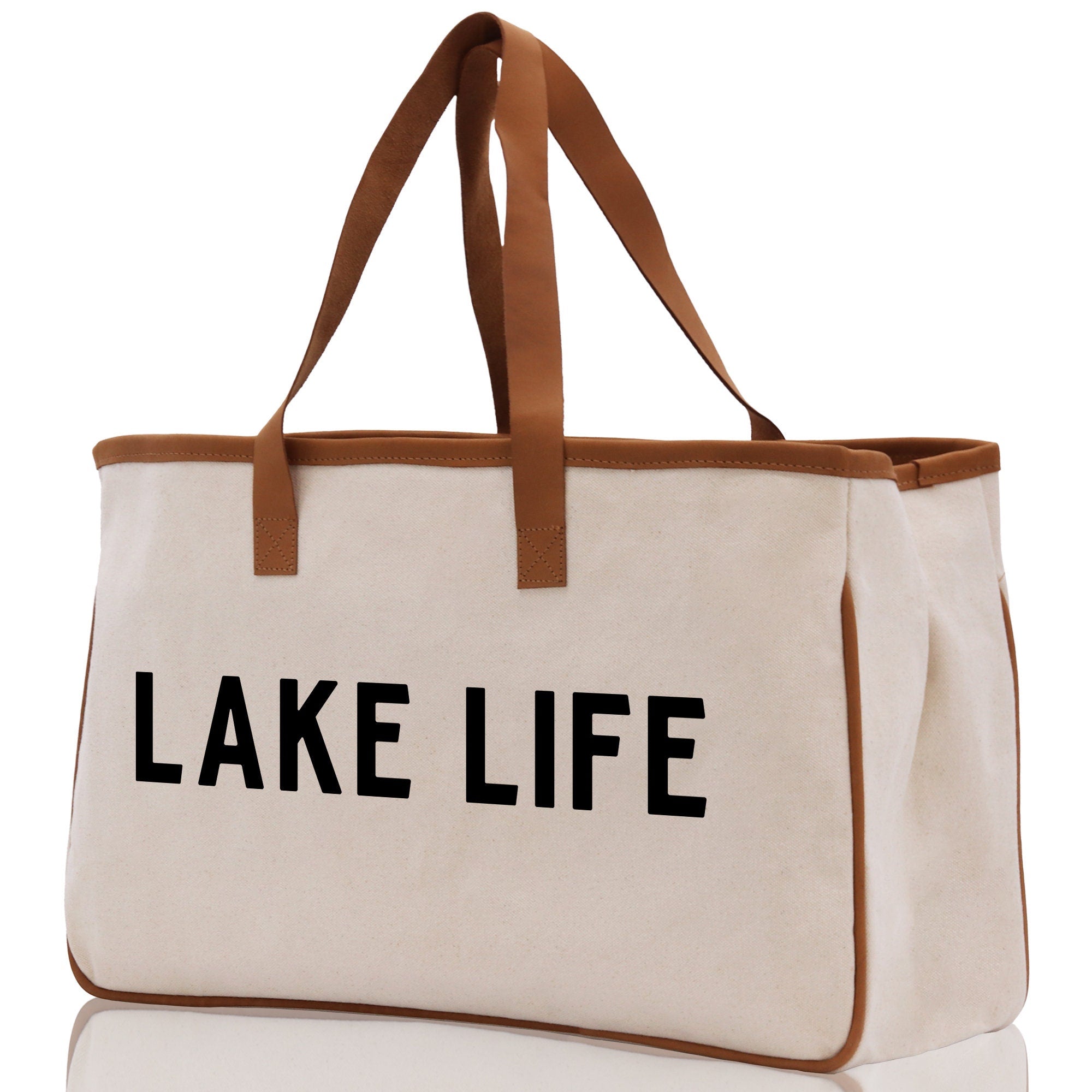 Lake Life Tote Bag - Large Chic Tote Bag - Gift for Her - Girls Weekend Tote - Weekender Bag - Weekend Tote - Boat Bag - Lake Life Gift - Aaria Tees Aaria Tees