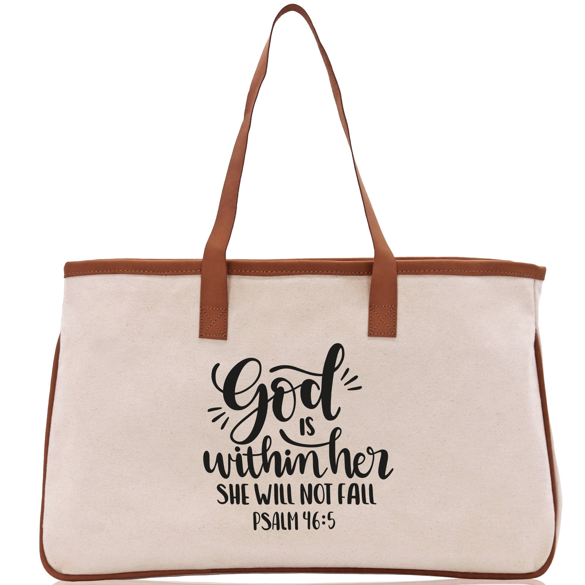 God is within her She will not fall PSALM 46:5 Religious Tote Bag for Women Bible Verse Canvas Tote Bag Religious Gifts Church Tote Bag - Aaria Tees Aaria Tees