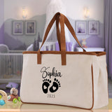 Baby Feet Personalized Name and Date Tote Bag for New Mom Pregnant Mom Shower Gift Baby Footprints Labor & Delivery Chick Tote Carrying Bag - Aaria Tees Aaria Tees
