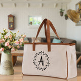 Monogram Beach Canvas Tote Bag Initial Tote Bag Letter Tote Bag Birthday Gift Personalized Tote Bag Personalized Beach Bag Monogrammed Bag - Aaria Tees Aaria Tees