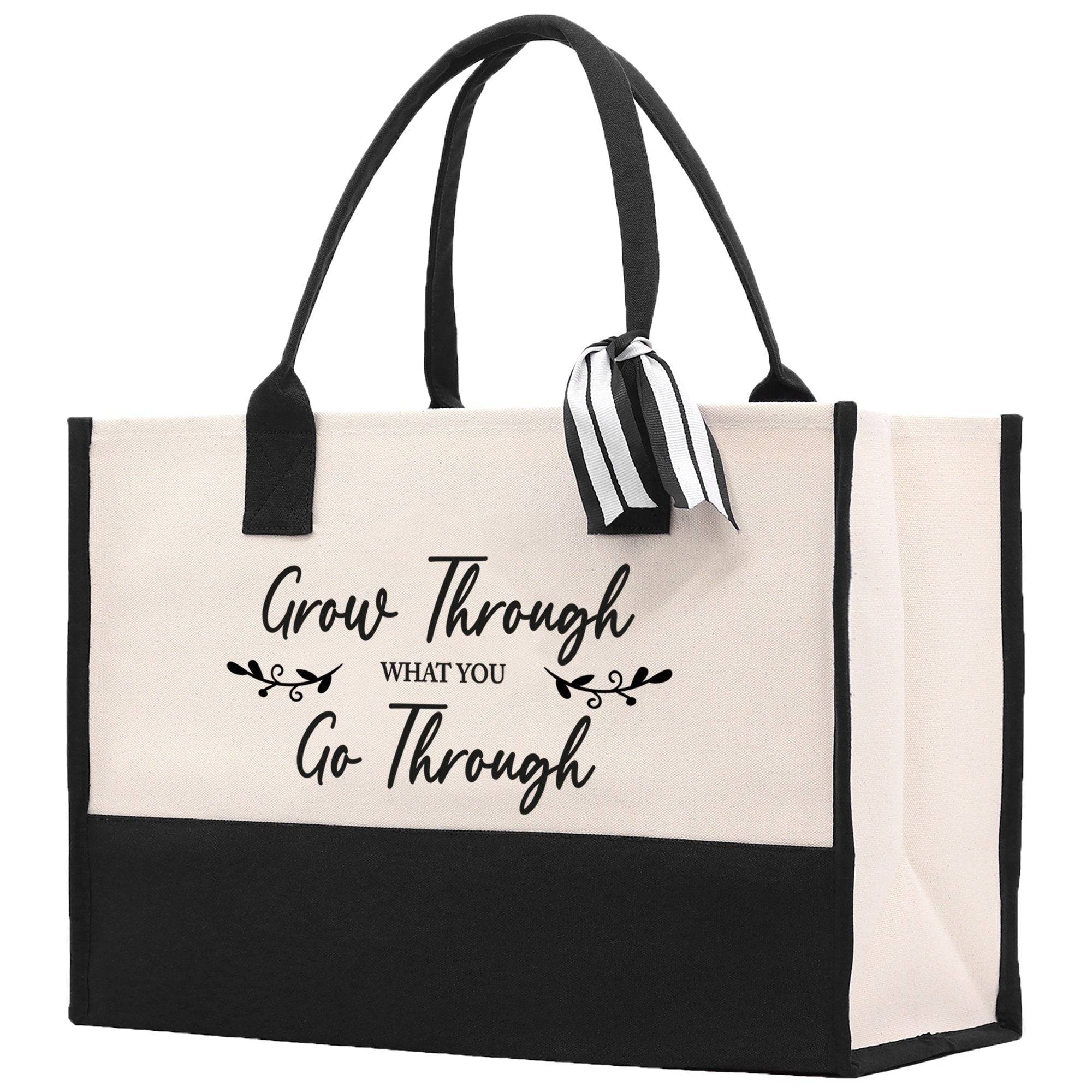 Grow Through What You Go Through Canvas Tote Bag Birthday Gift for Her Weekender Tote Bag Beach Tote Bag Large Beach Tote Bag Beach Tote Bag - Aaria Tees Aaria Tees