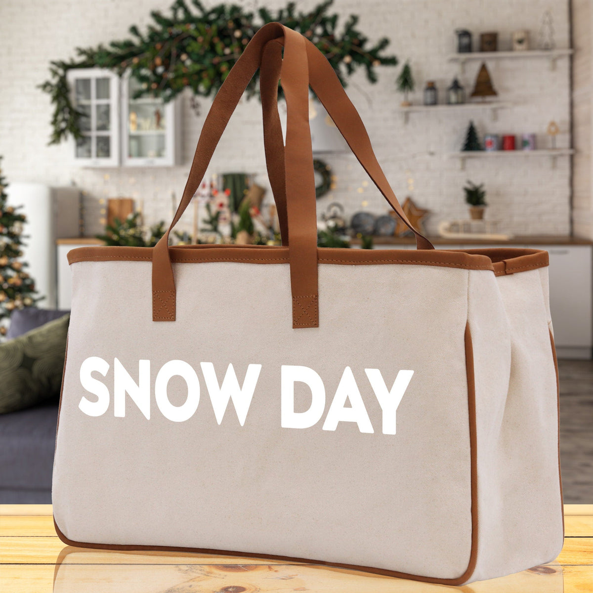 Snow Day Cotton Canvas Chic Beach Tote Bag Multipurpose Tote Weekender Tote Gift for Her Outdoor Tote Vacation Tote Large Beach Bag - Aaria Tees