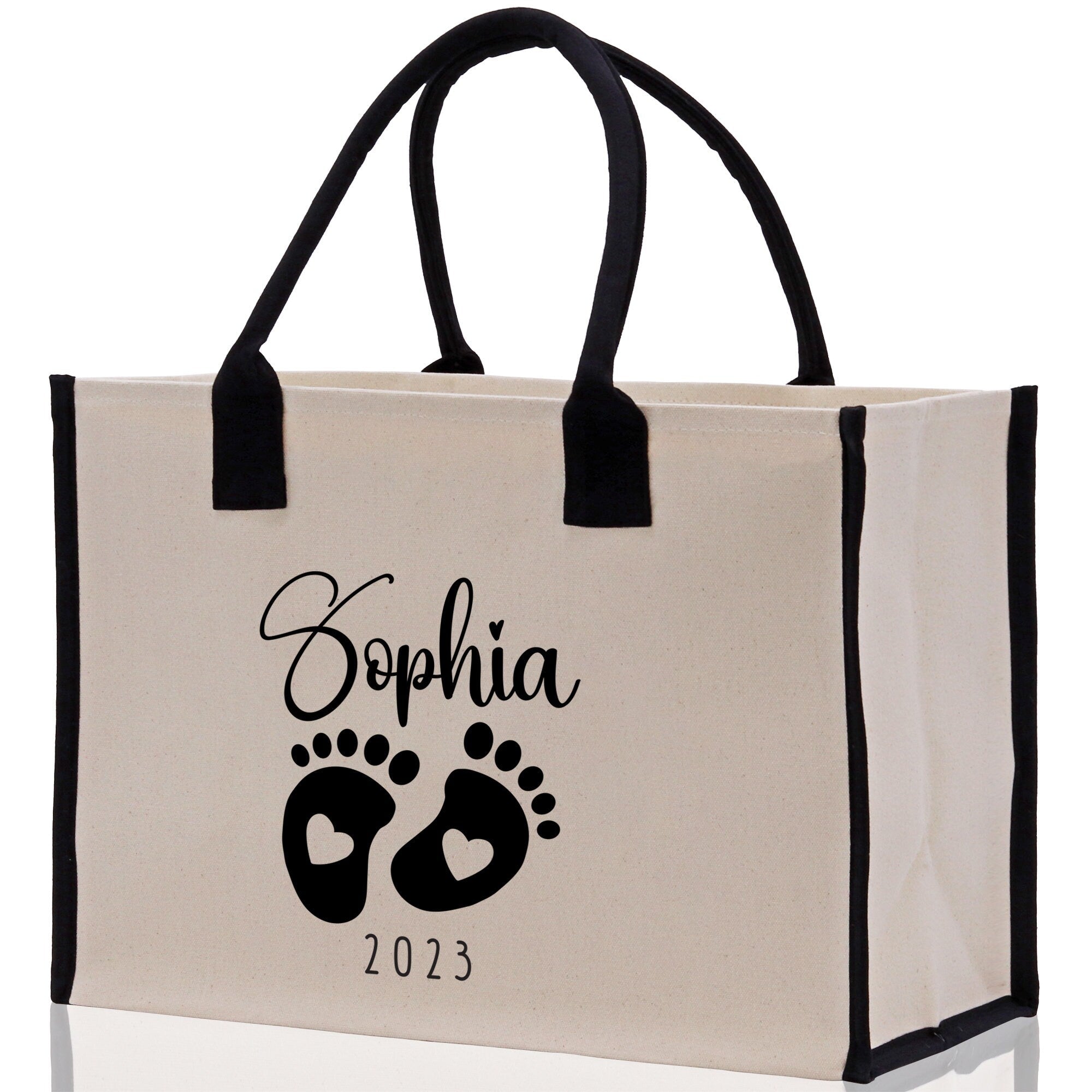 Baby Feet Personalized Name and Date Tote Bag for New Mom Pregnant Mom Shower Gift Baby Footprints Labor & Delivery Chick Tote Carrying Bag - Aaria Tees Aaria Tees