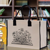 Floral Book Tote Bag Graduation Gift Library Tote School Bag Book worm Bookish Tote Wildflower Book Lover Gift Reader Bloom Canvas Tote - Aaria Tees Aaria Tees