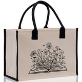 Floral Book Tote Bag Graduation Gift Library Tote School Bag Book worm Bookish Tote Wildflower Book Lover Gift Reader Bloom Canvas Tote - Aaria Tees Aaria Tees