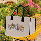 Floral Book Tote Bag Graduation Gift Library Tote School Bag Book worm Bookish Tote Wildflower Book Lover Gift Reader Bloom Canvas Tote - Aaria Tees Aaria Tees