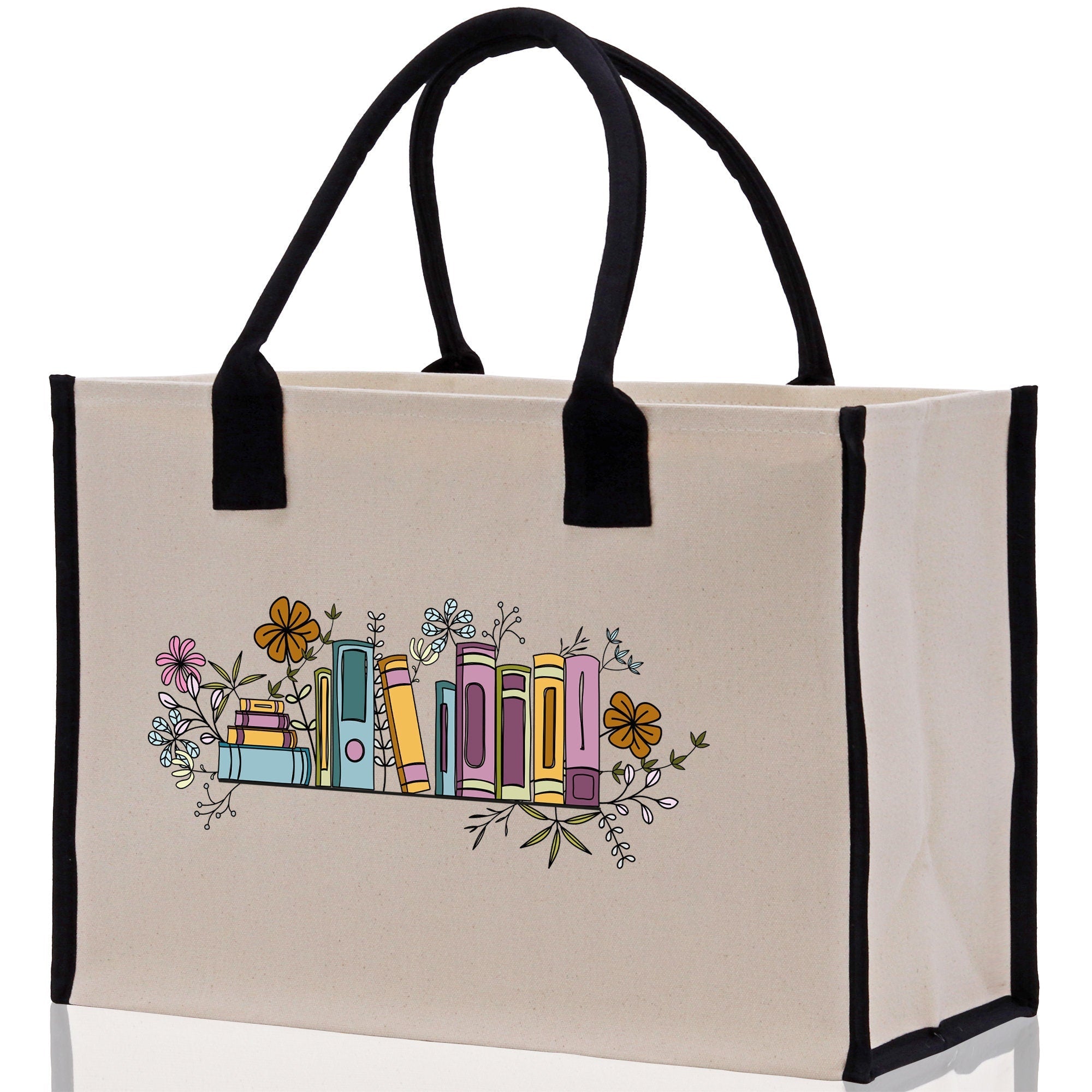 Floral Book Tote Bag Graduation Gift Library Tote School Bag Book worm Bookish Tote Wildflower Book Lover Gift Reader Bloom Canvas Tote - Aaria Tees Aaria Tees