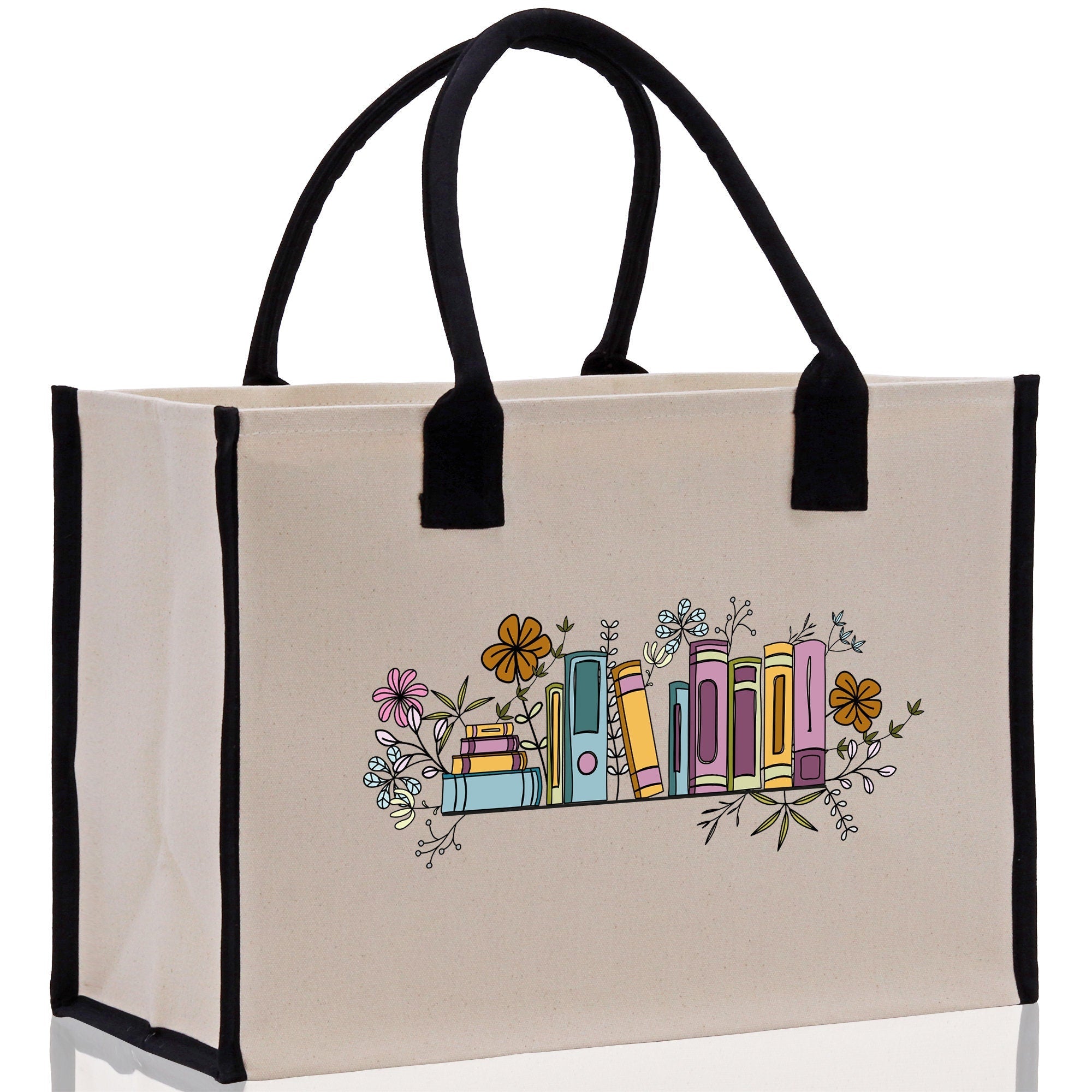 Floral Book Tote Bag Graduation Gift Library Tote School Bag Book worm Bookish Tote Wildflower Book Lover Gift Reader Bloom Canvas Tote - Aaria Tees Aaria Tees