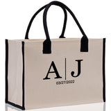 Initials and Date Customized Embroidered Tote Bag 100% Cotton Canvas and Chic Personalized Tote Bag for Bridesmaid Anniversary Wedding Day - Aaria Tees Aaria Tees