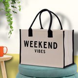 Weekend Vibes Beach Tote Bag - Large Chic Tote Bag - Gift for Her - Girls Weekend Tote - Weekender Bag - Weekend Tote - Weekend Vibes Bag - Aaria Tees Aaria Tees
