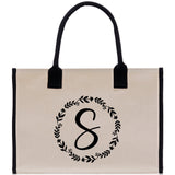 Monogram Beach Canvas Tote Bag Initial Tote Bag Letter Tote Bag Birthday Gift Personalized Tote Bag Personalized Beach Bag Monogrammed Bag - Aaria Tees Aaria Tees