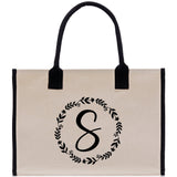 Monogram Beach Canvas Tote Bag Initial Tote Bag Letter Tote Bag Birthday Gift Personalized Tote Bag Personalized Beach Bag Monogrammed Bag - Aaria Tees Aaria Tees