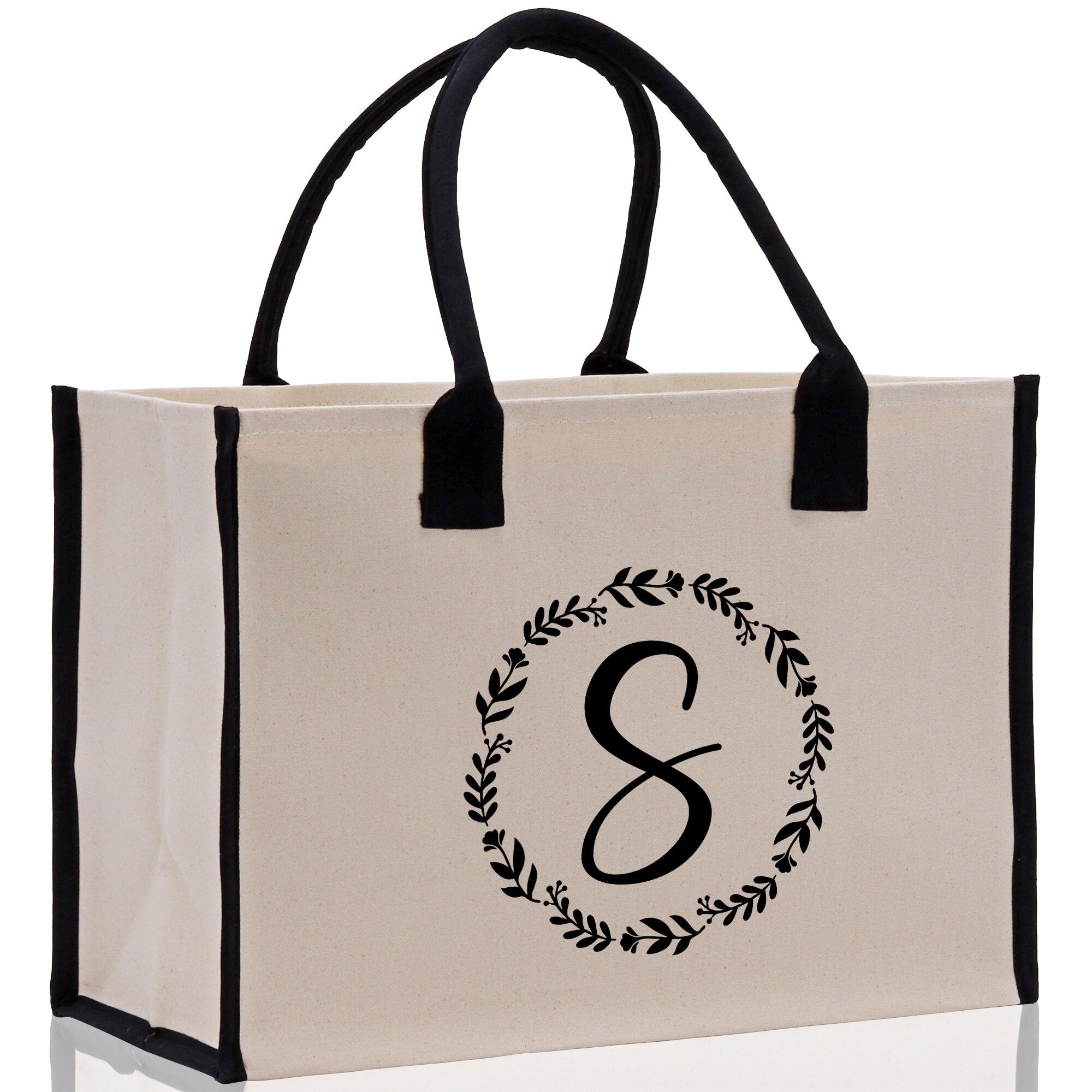 Monogram Beach Canvas Tote Bag Initial Tote Bag Letter Tote Bag Birthday Gift Personalized Tote Bag Personalized Beach Bag Monogrammed Bag - Aaria Tees Aaria Tees