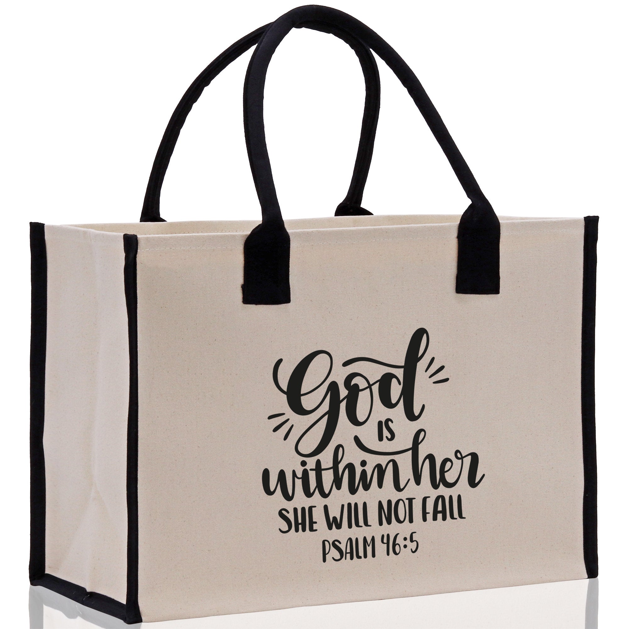 God is within her She will not fall PSALM 46:5 Religious Tote Bag for Women Bible Verse Canvas Tote Bag Religious Gifts Church Tote Bag - Aaria Tees Aaria Tees