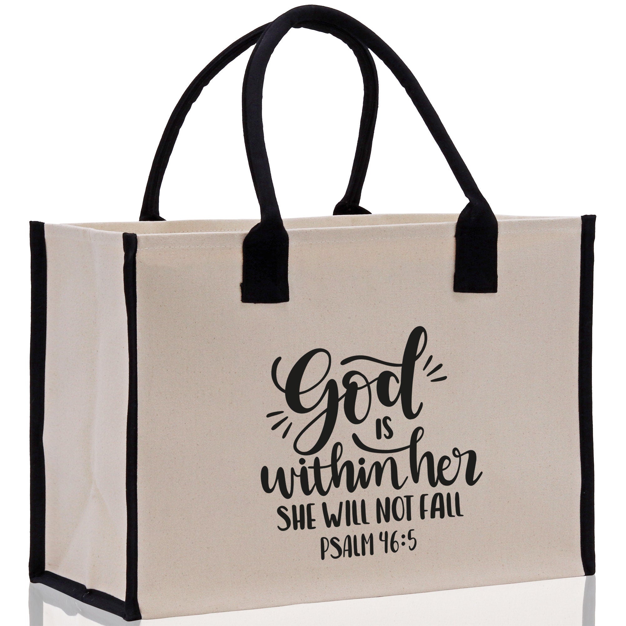 God is within her She will not fall PSALM 46:5 Religious Tote Bag for Women Bible Verse Canvas Tote Bag Religious Gifts Church Tote Bag - Aaria Tees Aaria Tees