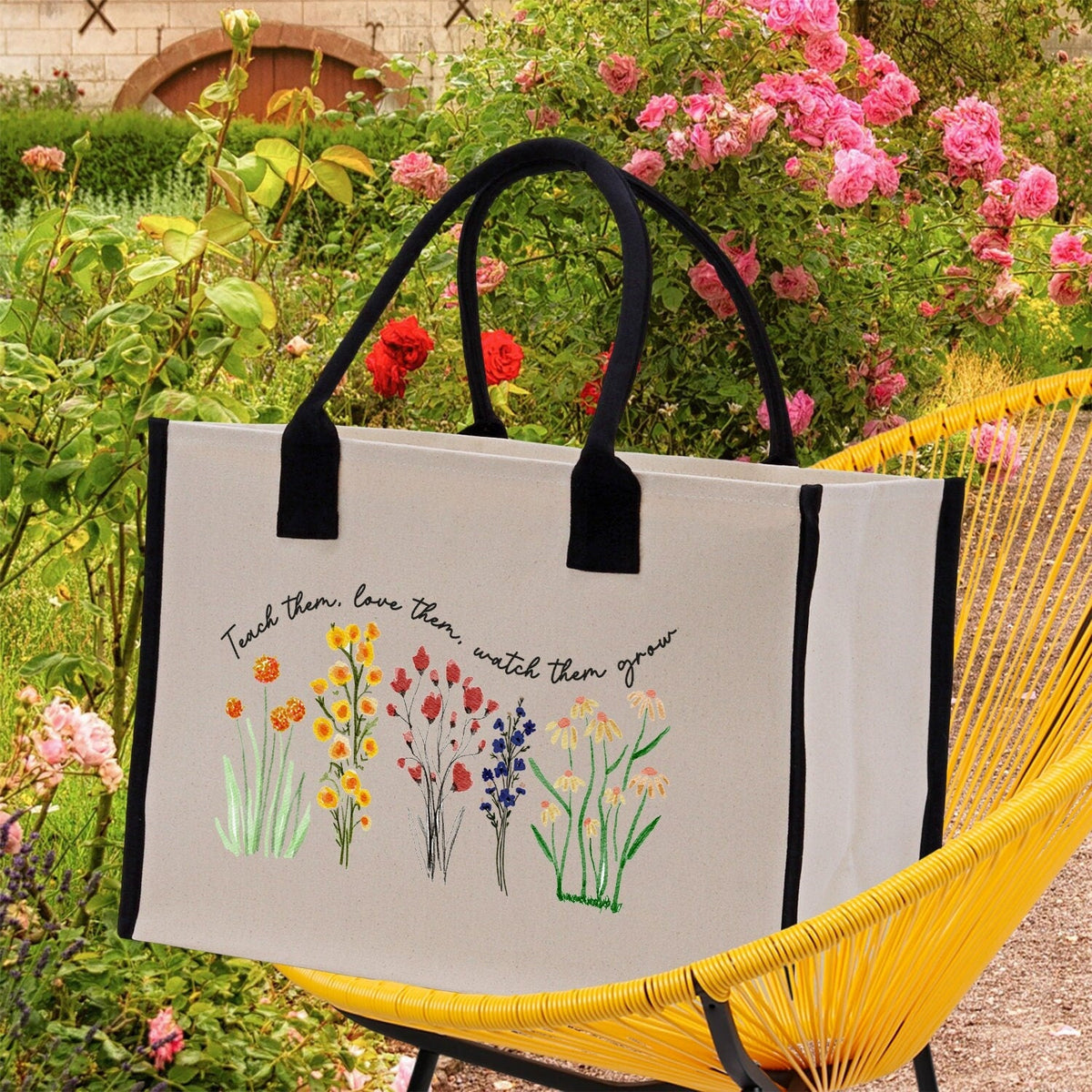 Teacher Floral Tote Bag Teacher Wildflower Graphic Tote Teacher Life Tote Bag Teacher Flower Bag Gift for Teacher Wildflower Book Bag - Aaria Tees