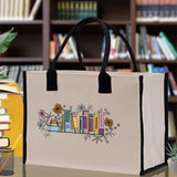 Floral Book Tote Bag Graduation Gift Library Tote School Bag Book worm Bookish Tote Wildflower Book Lover Gift Reader Bloom Canvas Tote - Aaria Tees Aaria Tees