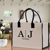 Initials and Date Customized Embroidered Tote Bag 100% Cotton Canvas and Chic Personalized Tote Bag for Bridesmaid Anniversary Wedding Day - Aaria Tees Aaria Tees