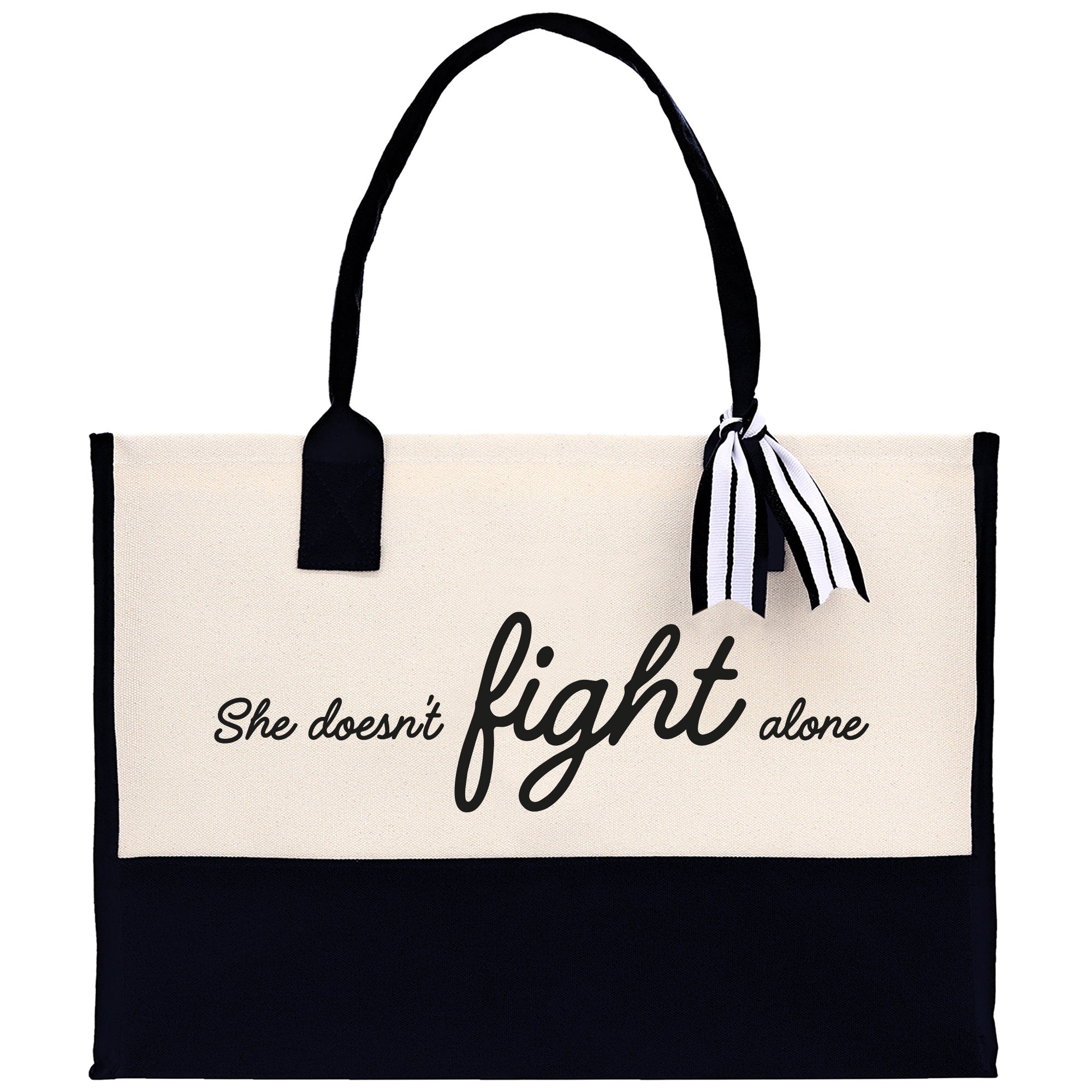 She Doesn't Fight Alone Canvas Tote Bag Birthday Gift for Her Weekender Tote Bag Beach Tote Bag Canvas Large Beach Tote Bag Chic Tote Bag - Aaria Tees Aaria Tees