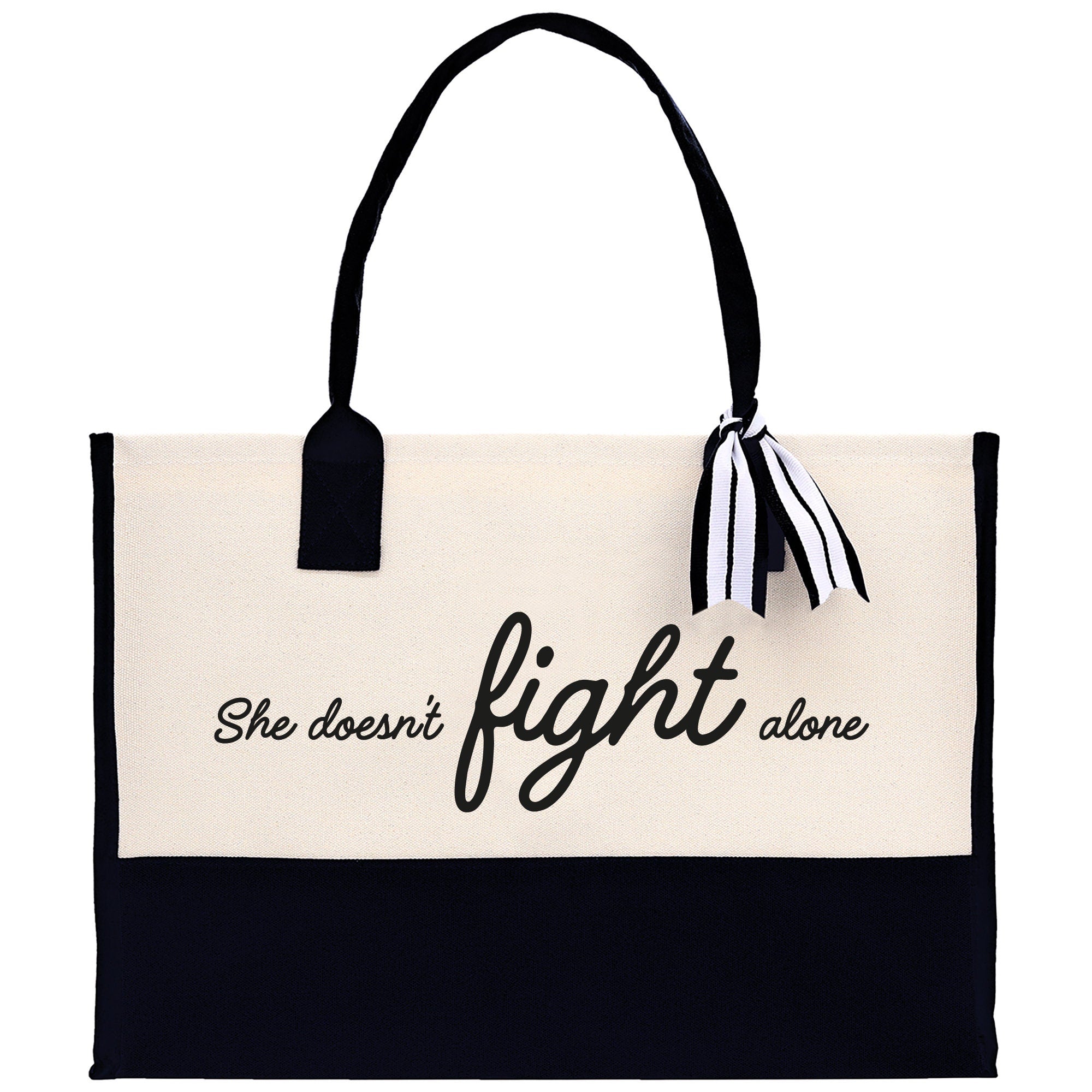 She Doesn't Fight Alone Canvas Tote Bag Birthday Gift for Her Weekender Tote Bag Beach Tote Bag Canvas Large Beach Tote Bag Chic Tote Bag - Aaria Tees Aaria Tees