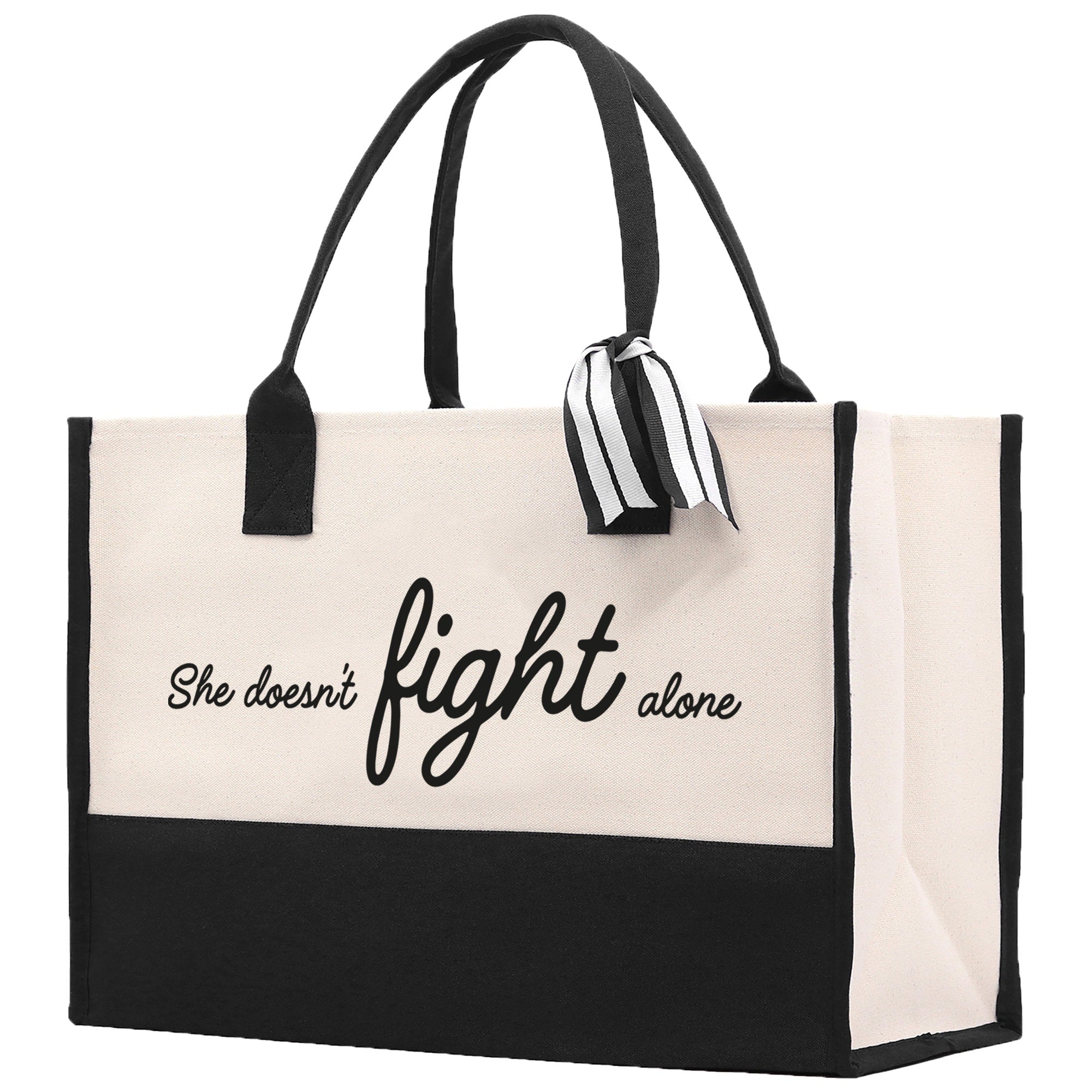 She Doesn't Fight Alone Canvas Tote Bag Birthday Gift for Her Weekender Tote Bag Beach Tote Bag Canvas Large Beach Tote Bag Chic Tote Bag - Aaria Tees Aaria Tees