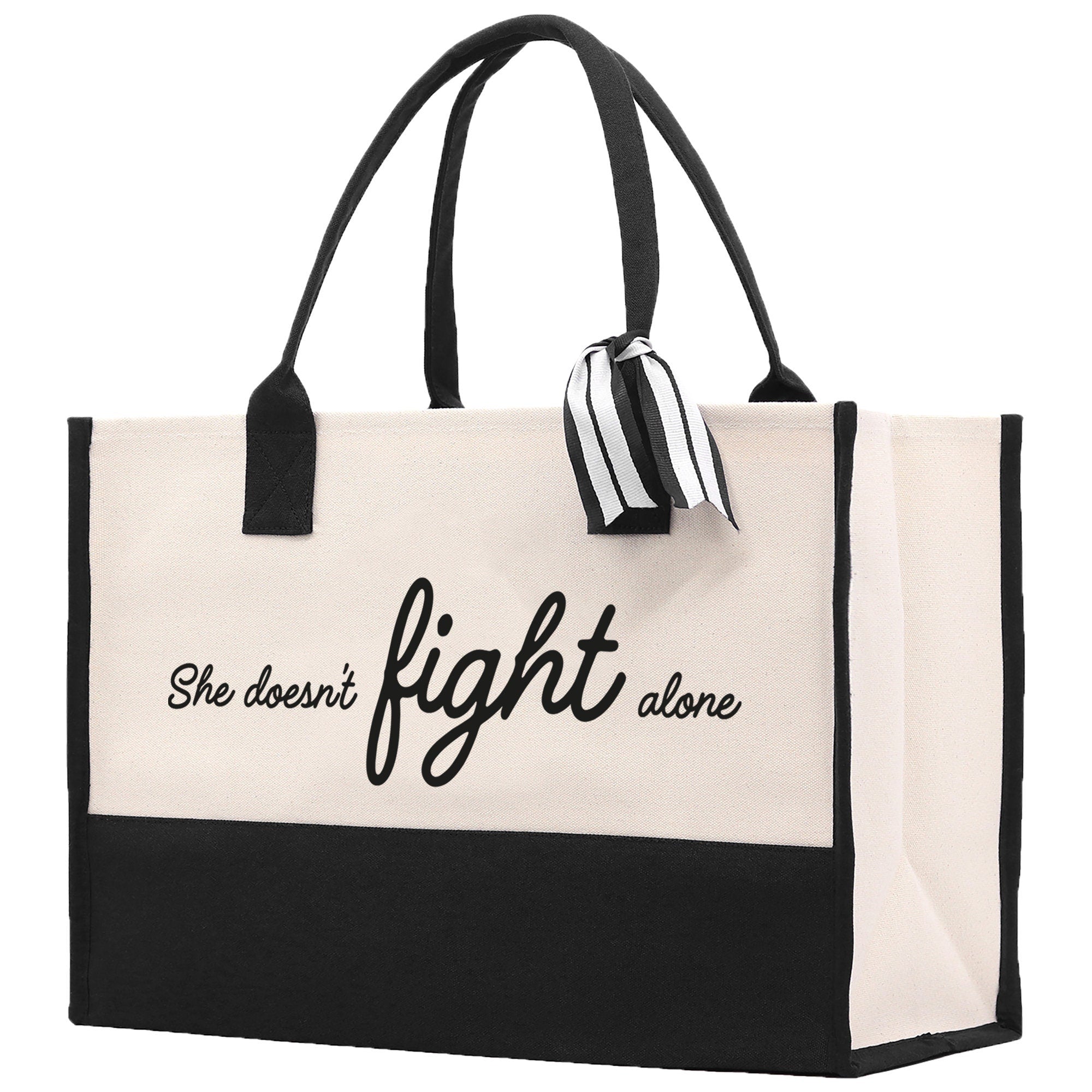 She Doesn't Fight Alone Canvas Tote Bag Birthday Gift for Her Weekender Tote Bag Beach Tote Bag Canvas Large Beach Tote Bag Chic Tote Bag - Aaria Tees Aaria Tees