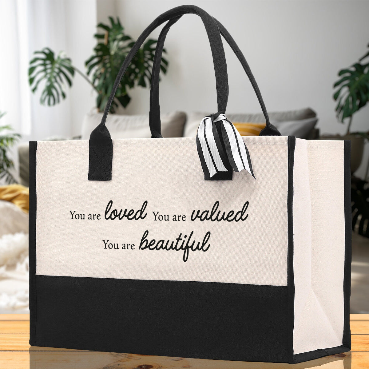 You Are Loved You Are Valued You Are Beautiful Canvas Tote Bag Birthday Gift for Her Weekender Tote Bag Beach Tote Bag Large Beach Tote Bag - Aaria Tees