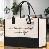 You Are Loved You Are Valued You Are Beautiful Canvas Tote Bag Birthday Gift for Her Weekender Tote Bag Beach Tote Bag Large Beach Tote Bag - Aaria Tees Aaria Tees