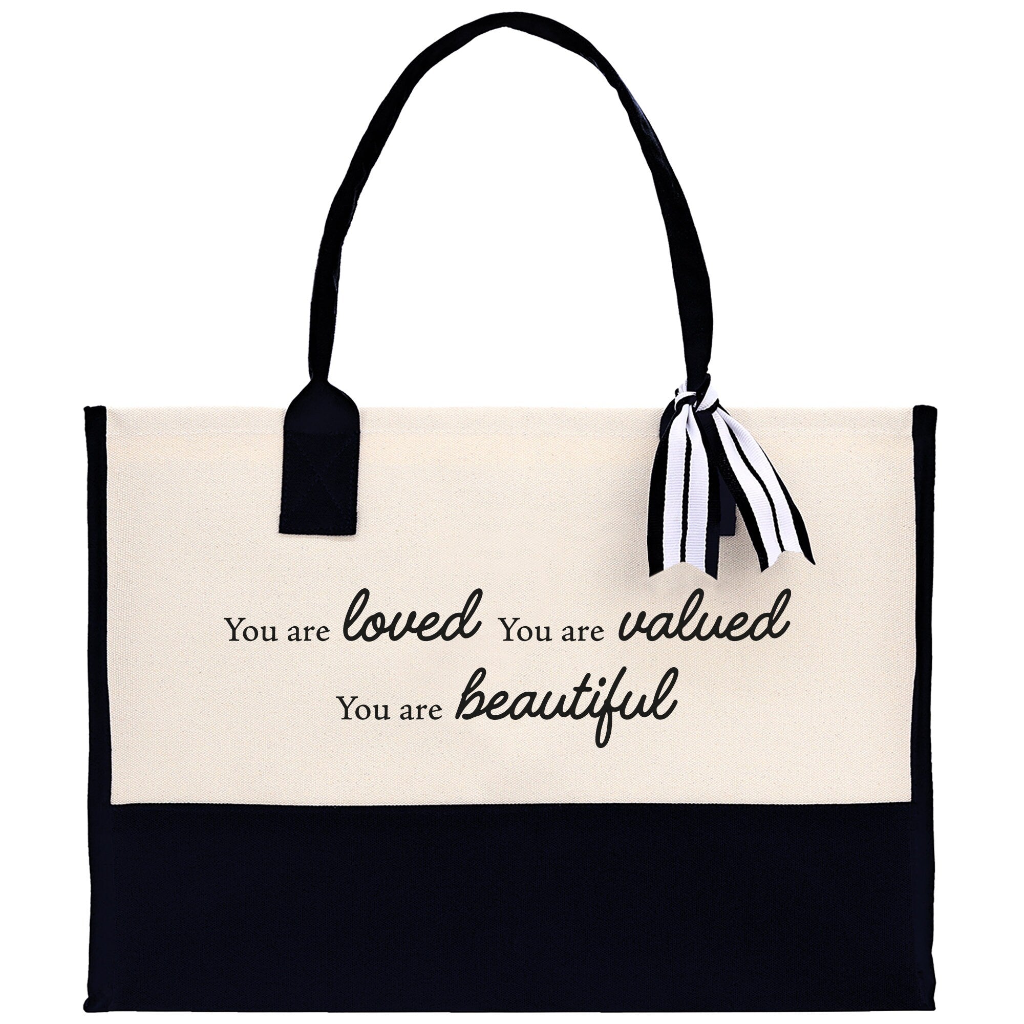 You Are Loved You Are Valued You Are Beautiful Canvas Tote Bag Birthday Gift for Her Weekender Tote Bag Beach Tote Bag Large Beach Tote Bag - Aaria Tees Aaria Tees