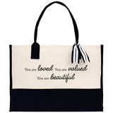 You Are Loved You Are Valued You Are Beautiful Canvas Tote Bag Birthday Gift for Her Weekender Tote Bag Beach Tote Bag Large Beach Tote Bag - Aaria Tees Aaria Tees