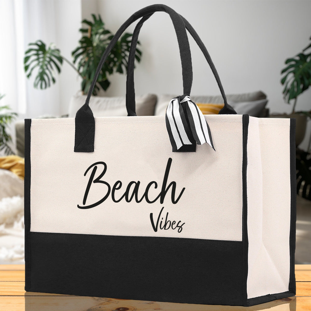 Beach Vibes Canvas Tote Bag Birthday Gift for Her Weekender Tote Bag Beach Tote Bag Large Beach Tote Bag - Aaria Tees
