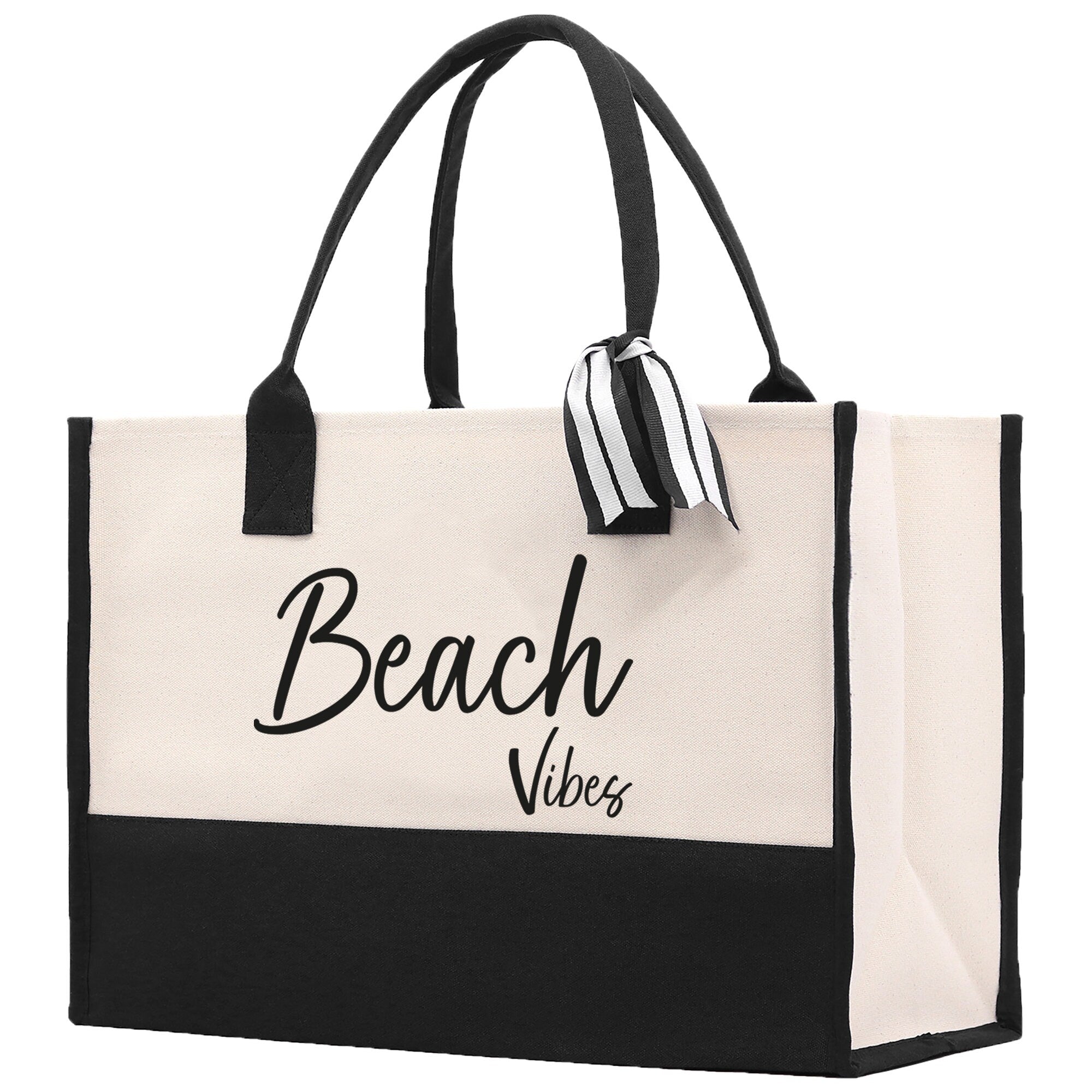 Beach Vibes Canvas Tote Bag Birthday Gift for Her Weekender Tote Bag Beach Tote Bag Large Beach Tote Bag - Aaria Tees Aaria Tees