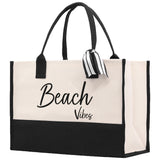 Beach Vibes Canvas Tote Bag Birthday Gift for Her Weekender Tote Bag Beach Tote Bag Large Beach Tote Bag - Aaria Tees Aaria Tees