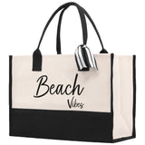 Beach Vibes Canvas Tote Bag Birthday Gift for Her Weekender Tote Bag Beach Tote Bag Large Beach Tote Bag - Aaria Tees Aaria Tees