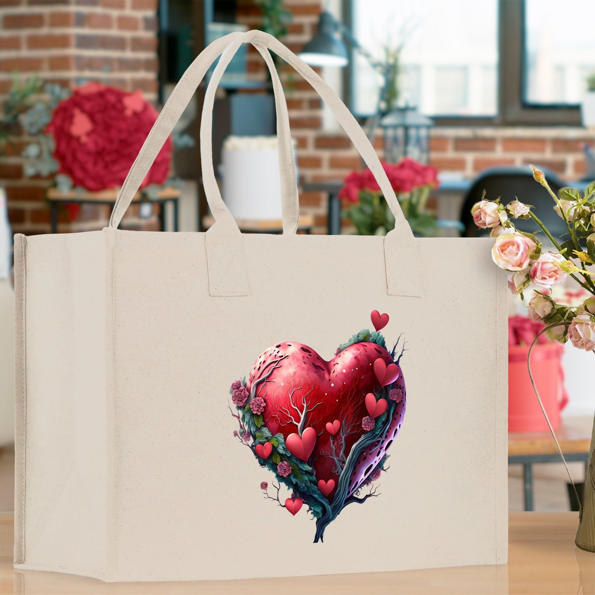 Heart Canvas Tote Bag Happy Valentines Day Gift for Her Love Tote Bag Lovers Gift Mother Day Gift Cute Valentines Gift - Aaria Tees Aaria Tees