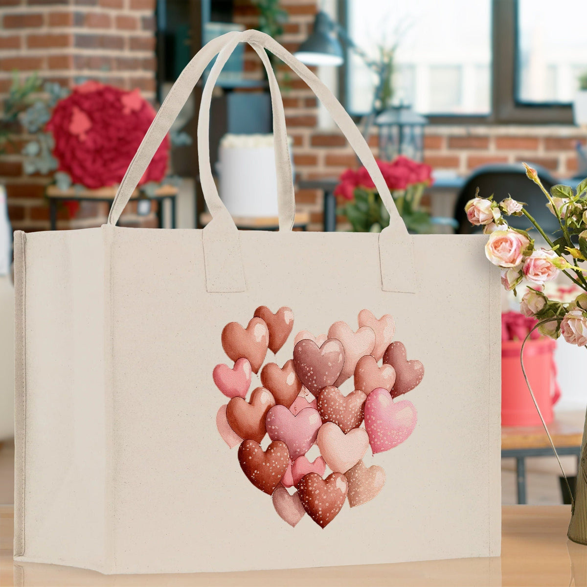 Heart Canvas Tote Bag Happy Valentines Day Gift for Her Love Tote Bag Lovers Gift Mother Day Gift Cute Valentines Gift - Aaria Tees
